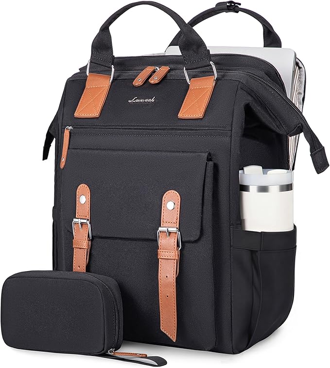 LOVEVOOK Laptop Backpack, Travel Bag with 17.3 inch Laptop Compartment, Water Resistant Teacher Nurse Doctor Work Bag, Anti-theft Daypack, Black Brown