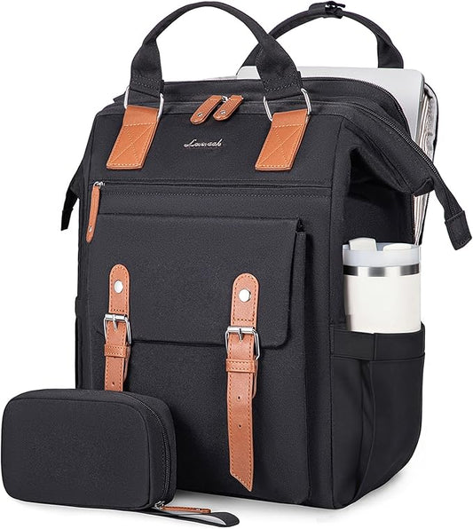 LOVEVOOK Laptop Backpack, Travel Bag with 17.3 inch Laptop Compartment, Water Resistant Teacher Nurse Doctor Work Bag, Anti-theft Daypack, Black Brown
