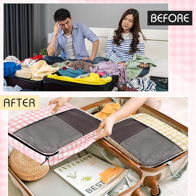 5 Pcs Packing Cubes for Suitcase Large Travel Cubes Carry on Luggage Organizer Bags for Clothes Accessories(S,Plaid)