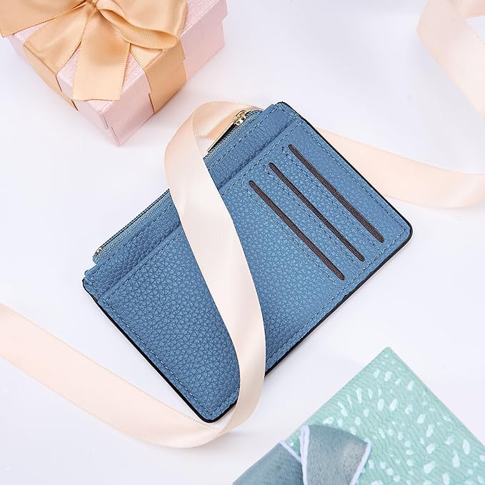 Tipmile Credit Card Holder for Women Slim Minimalist Front Pocket RFID Blocking Wallet Small Compact Card Case with ID Window, Sky Blue
