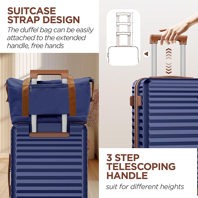 SHOWKOO Carry On Luggage Hardshell Lightweight Luggage Set, Suitcase with Double Spinner Wheels Tsa Lock White 3 piece set Blue (DB/TB/20in)