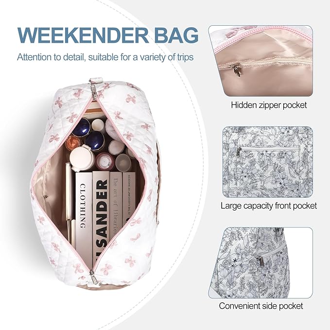 Gym Bag for Women, Cute Duffle Bag, Quilted Duffle Bag for Travel, Floral Duffle Bags, Weekend Bag with Zipper Pocket Dance Bag Organizer