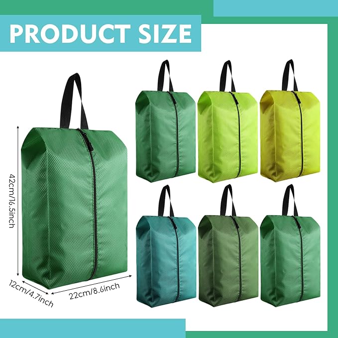 6 Pcs Travel Shoe Bags with Zipper Portable Suitcase Shoe Organizer Packing for Men Women Nylon Multicolor(L,Green)