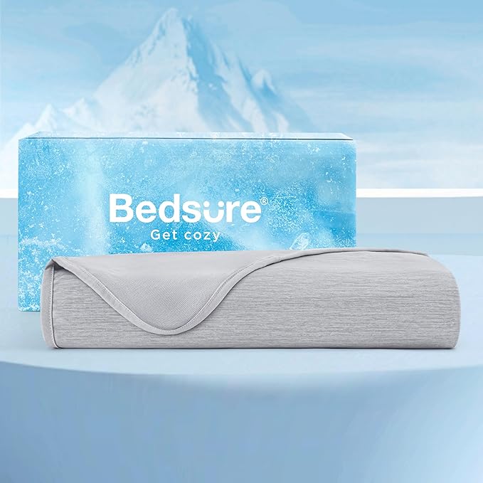 Bedsure Light Grey Cooling Blanket King Size for Hot Sleepers - Summer Cold Blanket for King Size Bed with Rayon Derived from Bamboo, Ice Cool Cold Arc-Chill Thin Summer Bedding Essentials, 108x90