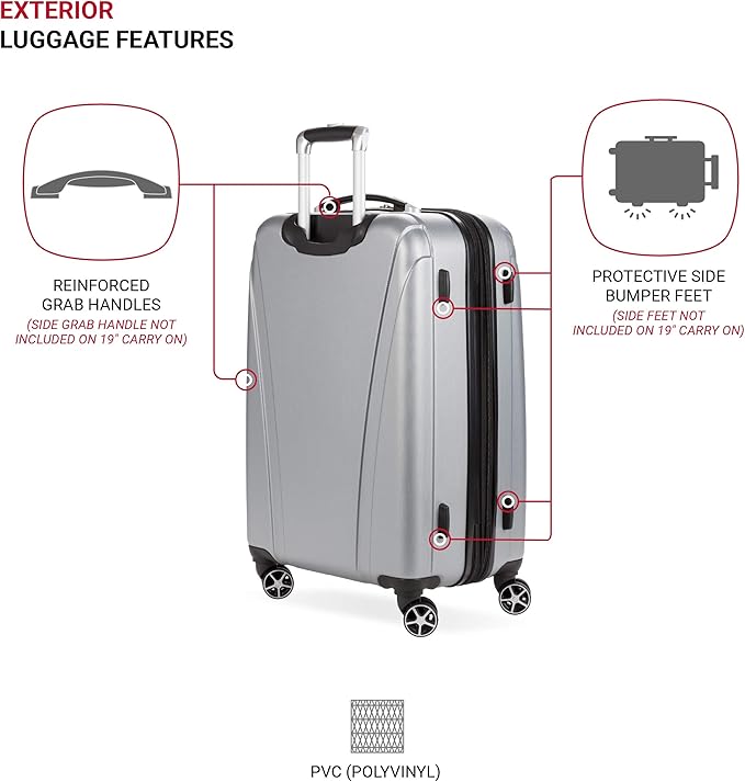 SwissGear 7585 Hardside Expandable Luggage with Spinner Wheels, Silver, Checked-Medium 23-Inch
