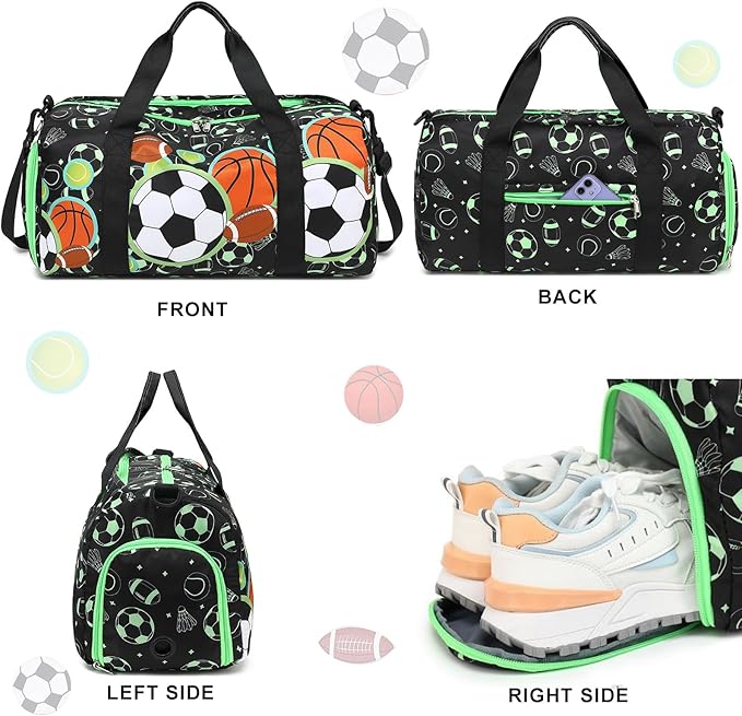 BTOOP Kids Overnight Bag for Boys Small Soccer Sports Gym Bags Duffle Tote With Shoe Compartment Toddler Weekender Sleepover Bags for Travel