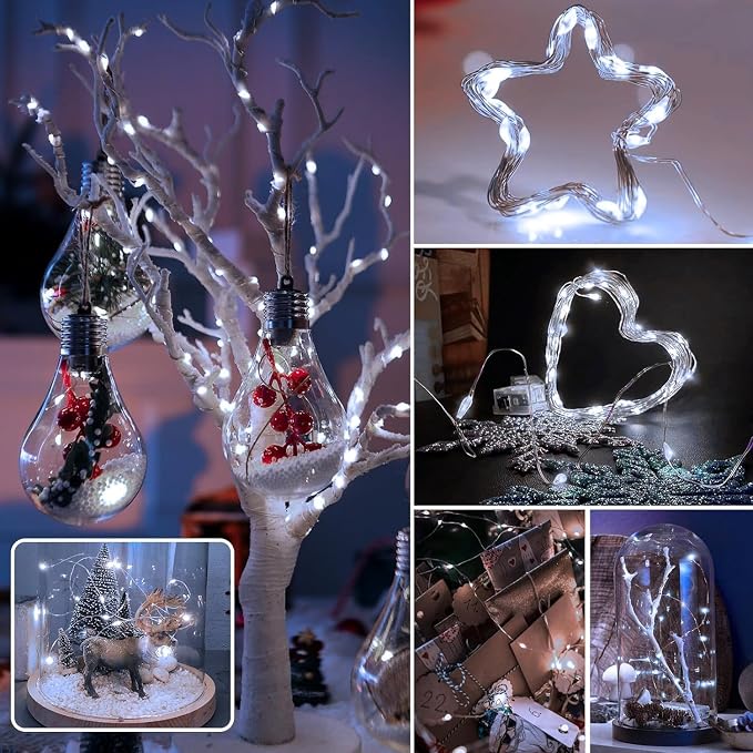 20 Pack Fairy Lights Battery Operated 7ft 20 LED Mini String Lights Twinkle Lights Silver Wire Firefly Starry Lights for Mason Jars Wedding Party Christmas Centerpiece Decor, Warm White & Cool Whtie