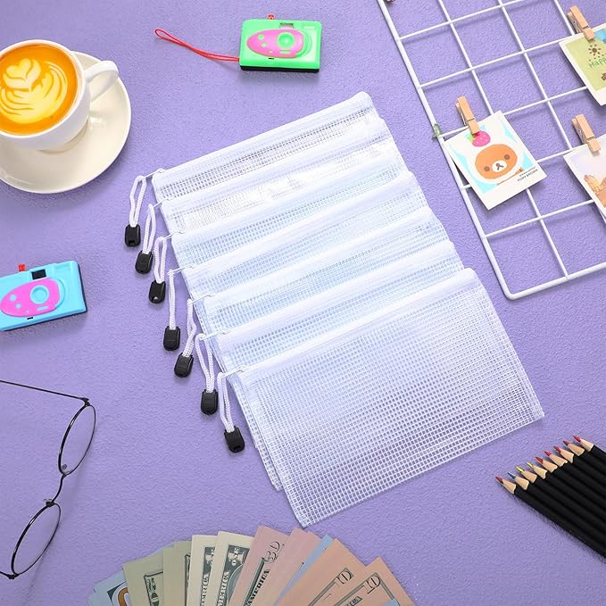 Jetec 32 Pcs Mesh Zipper Bags Toy Storage Bikini Organizer Bag Bolsas Para Guardar Trajes De Bano Waterproof Zipper Reusable Pouch Puzzle Multipurpose for Storage Office(White,7.5 x 5 Inch)