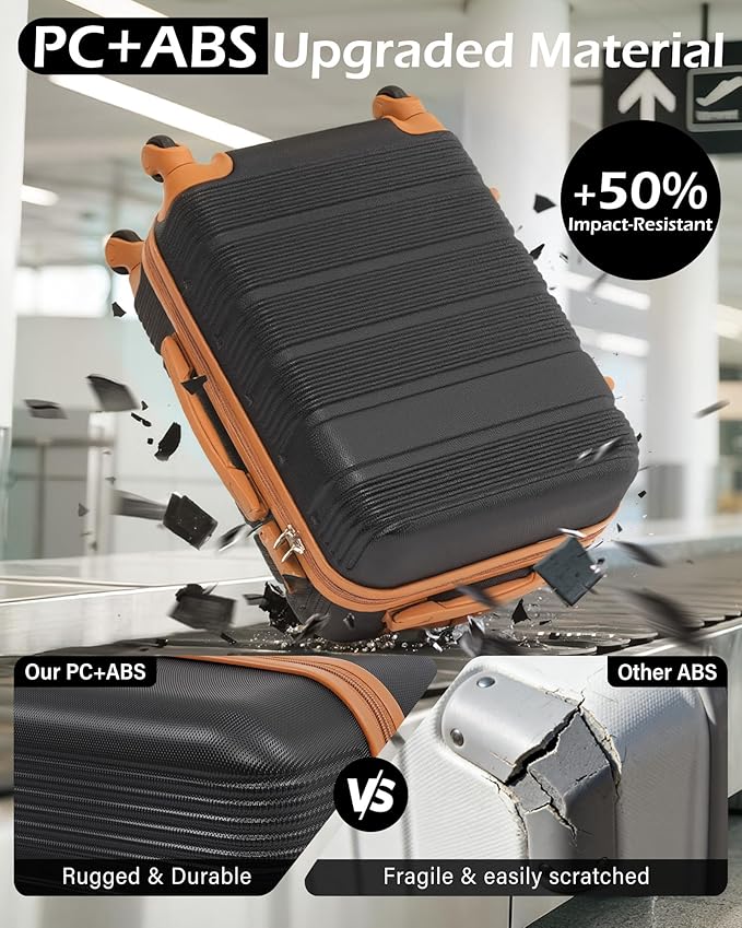 LONG VACATION 3 Piece Carry On Luggage Set 20 Inch Carry on Suitcase with Spinner Wheels, ABS+PC Hardshell Suitcase set with TSA Lock & YKK Zipper