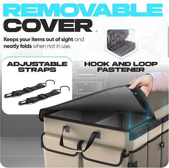 FORTEM Trunk Organizer For SUV Car Trunk Organizer, Foldable Storage, Car Accessories for Women Men, Collapsible Bag, Perfect Christmas Gifts, 600D Oxford, Non Slip Bottom, Straps, Soft Cover (85L)