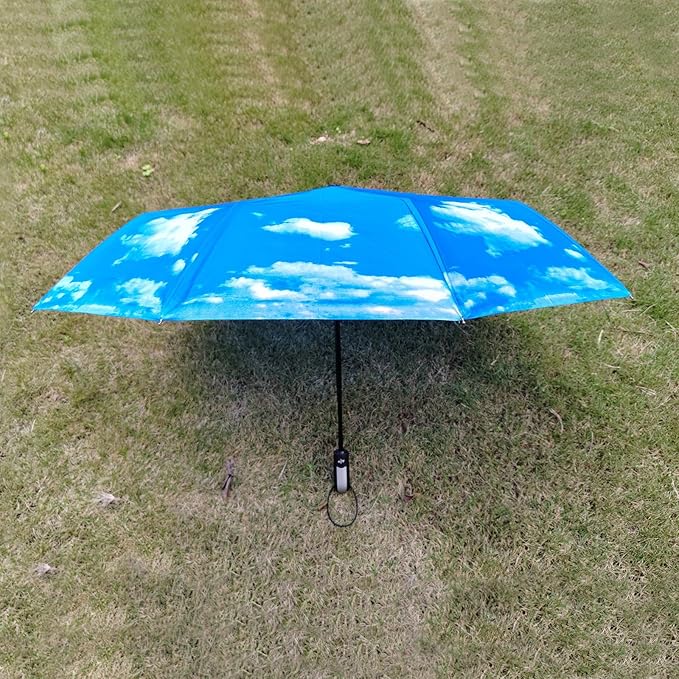 TradMall Travel Umbrella Windproof with 46 Inches Large Canopy 10 Reinforced Fiberglass Ribs Ergonomic Handle Auto Open & Close, Sky Clouds