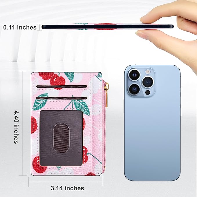 Tipmile Credit Card Holder for Women Slim Minimalist Front Pocket RFID Blocking Wallet Small Compact Card Case with ID Window, Cherry Berry