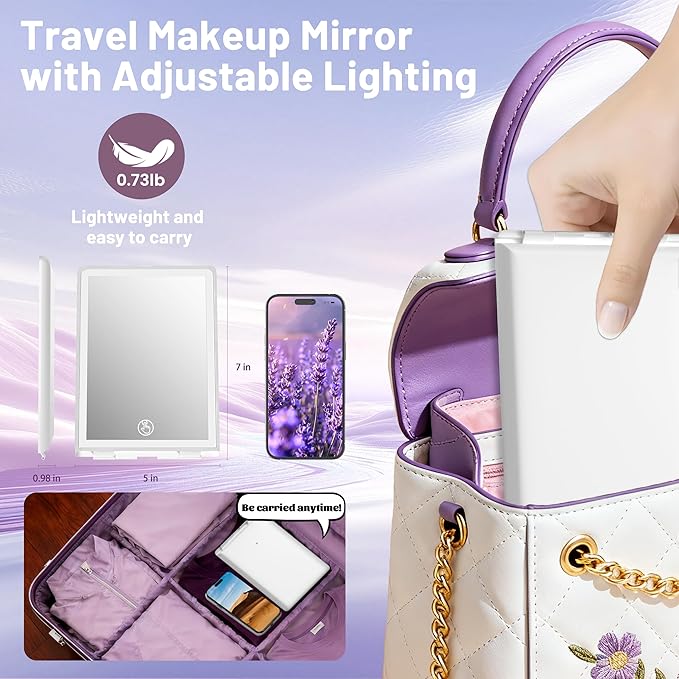 Travel Makeup Mirror with Lights Valentines Day Gifts for Her, Girlfriend, Wife, Birthday Gifts, Rechargeable Portable Compact Mirror, Lighted Makeup Mirror with 72 LEDs 3 Color Light Modes