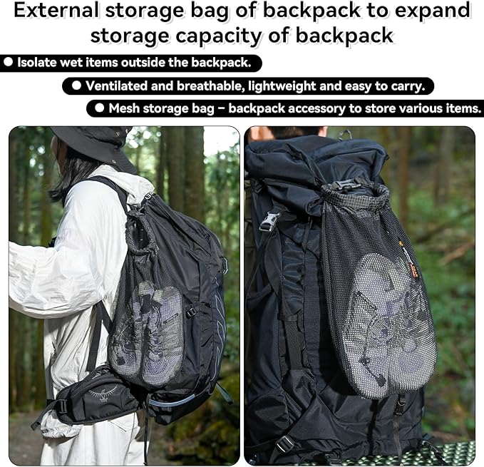HIKEMAN Mesh Shoe Storage Bag for Hiking, Backpack External Storage Pouch, Attach to Backpack for Hiking, Camping, Backpacking & Outdoor Activities(Army Green, M)