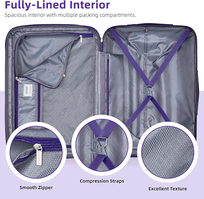 LARVENDER Carry on Luggage 22x14x9 Airline Approved Hardshell Suitcase with Wheels TSA Lock, PC+ABS Lightweight Suitcase Set for Women with Travel Backpack, Midnight Berry, 3 Piece Set