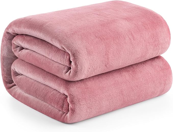 Hansleep Fleece Dusty Rose Throw Blanket, Flannel Fuzzy Plush Cozy Blanket for All Seasons, Dusty Rose, Throw 50x60 Inches