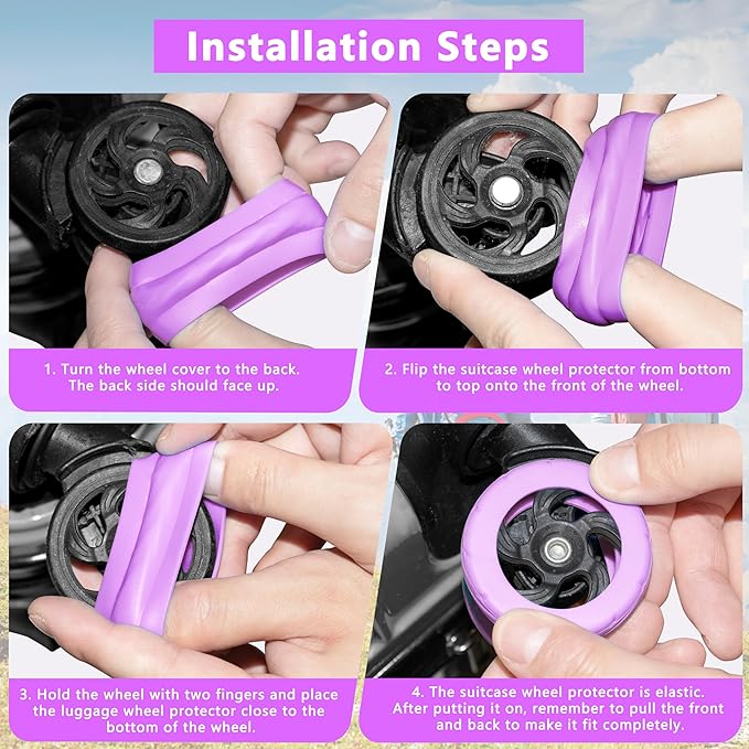 8 Pcs Upgraded Luggage Wheel Covers, Suitcase Protector, Wear-Resistant Anti-Noise Silicone Wheel Covers for 2-2.4” Spinner Wheels, Travel Accessories for Carry On Luggage (Purple, Small)