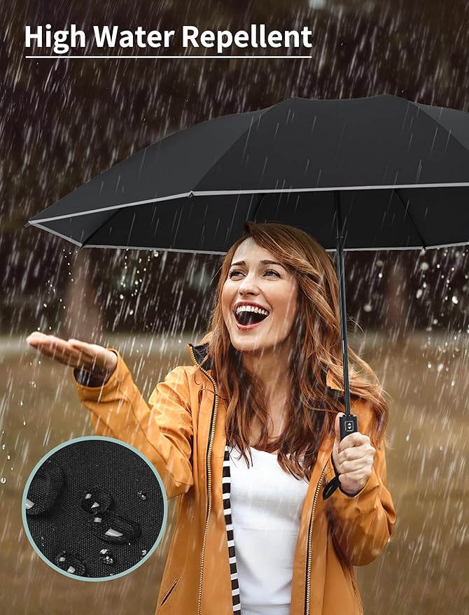 Seniny Inverted Travel Umbrella Compact - Windproof Umbrellas for Rain with Reflective Strip, Large UV Umbrella for Sun Protection, Automatic Portable Umbrellas Fold in Reverse for Car, Backpack