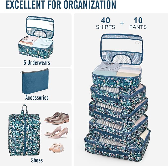 Veken 10 Set Packing Cubes for Travel Essential, Suitcase Organizer Bags in 4 Sizes, Carry-On Luggage Accessories with Large Laundry & Hanging Toiletry Bag, Must-Have for Airplane, Road Trip & Camping
