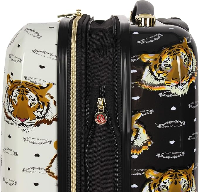 Betsey Johnson Designer 20 Inch Carry On - Expandable (ABS + PC) Hardside Luggage - Lightweight Durable Suitcase With 8-Rolling Spinner Wheels for Women (Tiger Print)