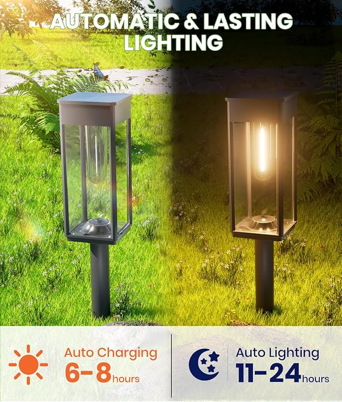 BITPOTT Solar Lights Outdoor, Bright Solar Pathway Lights Waterproof IP65, 4 Pack Auto On/Off Solar Path Lights for Yard, Landscape, Lawn, Patio, Walkway, Driveway, Garden Decoration