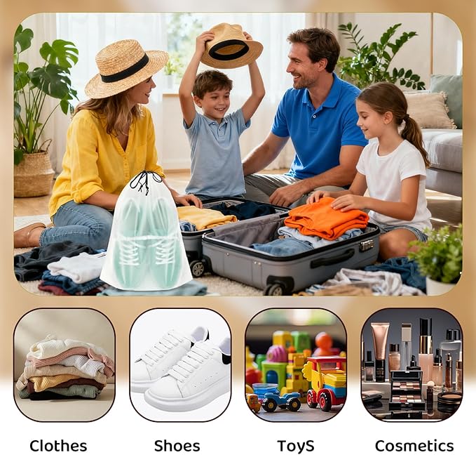 8 Pack Waterproof Travel Drawstring Shoe Bags, Clear Travel Essentials Drawstring Shoe Storage Bags (15.7" x 11.8"), Waterproof, Portable Shoe Storage for Packing Travel Essentials for Men & Women