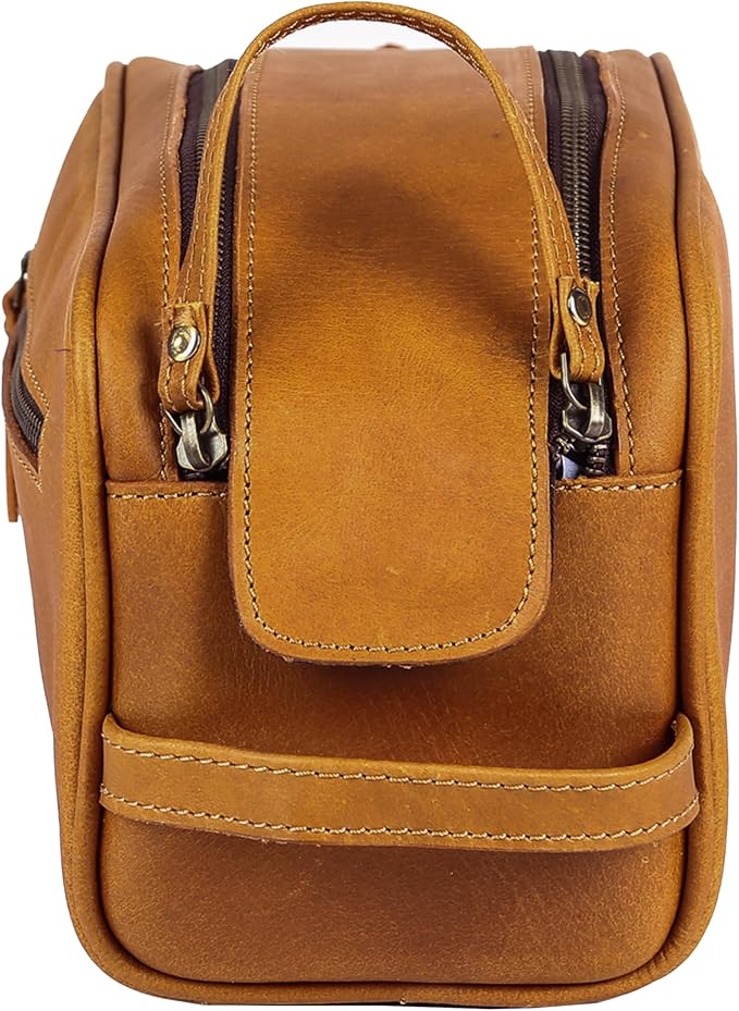 KomalC Travel Toiletry Bag – Premium Leather Dopp Kit for Men & Women with Water-Resistant Lining & Spacious Zippered Organizer