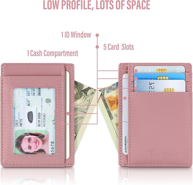Travelambo Slim Wallet Front Pocket Minimalist Leather RFID Blocking Medium Size