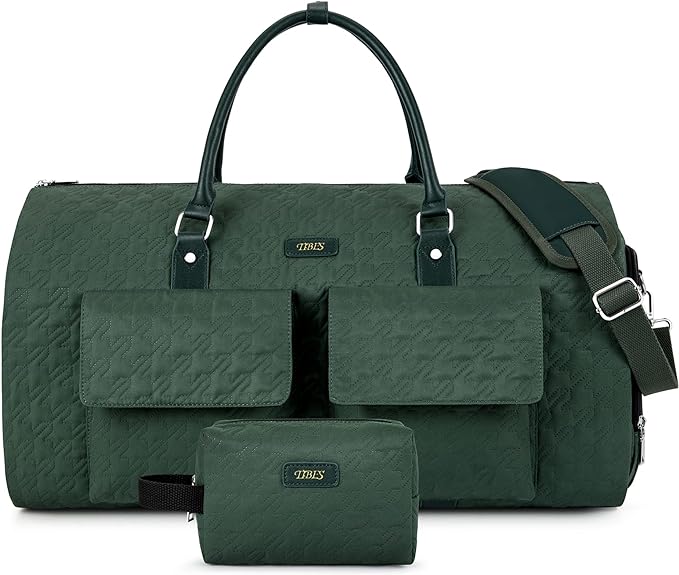 Garment Bag for Travel With Toiletry Bag Convertible Carry On Weekender Bag Large Travel Duffel Bags for Women 2 in 1 Hanging Suitcase Suit Travel Bags for Women & Men 3pcs Set (H-Green)