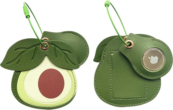 Cute Leather Luggage Tag Holder with Airtag Case Set,Hidden Compartment for AirTag Travel Suitcase Tracking Case with Stainless Steel Loop,Name ID Label(Avocado)