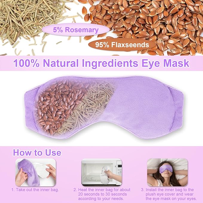 Heated Eye Mask Warm Compress for Eyes, Weighted Eye Mask for Sleeping, Microwave Hot Compress for Eyes Relaxation, Reusable Sleep Mask for Home, Office, Stocking Stuffers (Rosemary)