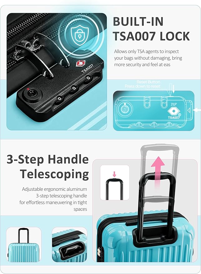 Carry on Luggage - Airline Approved Suitcases with Spinner Wheels, Built-In TSA Lock，Hard Shell Expandable Suitcases