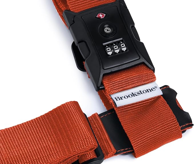 Brookstone Luggage Strap - 2-in-1 TSA-Approved Expandable Luggage Straps for Suitcases with Keyless 3-Digit Combination Lock, Size One Size, Orange