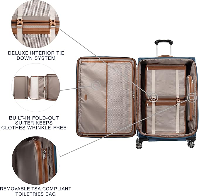 Travelpro Platinum Elite Softside Expandable Checked Luggage, 8 Wheel Spinner Large Suitcase, TSA Lock, Men and Women, Coastal Blue, Checked Large 29-Inch