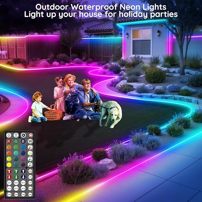 FBZ 32.8Ft Led Rope Lights, Flexible Neon Lights Control with App/Remote, Multiple Modes, IP65 Outdoor RGB Waterproof, Music Sync Gaming Light Strip for Bedroom Decor