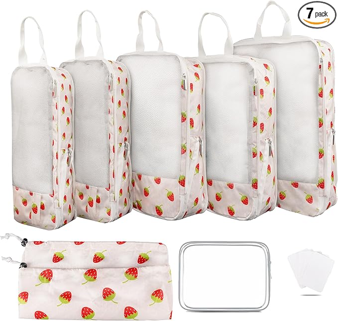 7 Pcs Compression Packing Cubes for Travel Luggage, Lightweight Suitcase Organizer Bags Set, Compression Packaging Cube for Travel Essentials, Packing Cubes for Carry on Suitcase