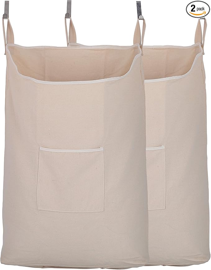 2 pack Laundry Collector, Laundry Hamper, Door Hanging Laundry bag with hooks (Beige, 2PC X 65Liters)