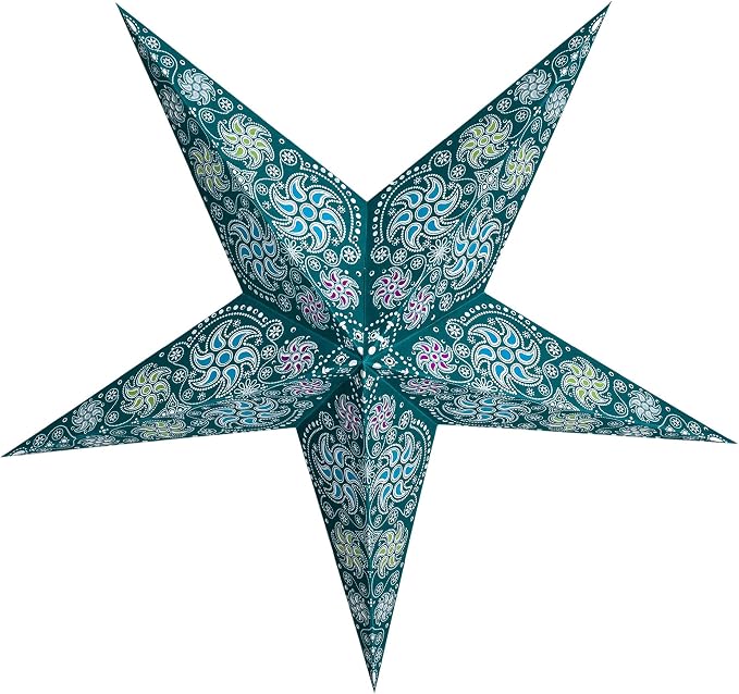 GalaxyArts Paper Star Lantern, 24 Inch Chakra Turquoise 3D Light-Up Hanging Lamp, Handcrafted Hollow Out Star Decoration for Christmas, Wedding, Parties, Birthday, Indoor Outdoor Home Décor (Medium)