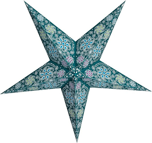 GalaxyArts Paper Star Lantern, 24 Inch Chakra Turquoise 3D Light-Up Hanging Lamp, Handcrafted Hollow Out Star Decoration for Christmas, Wedding, Parties, Birthday, Indoor Outdoor Home Décor (Medium)