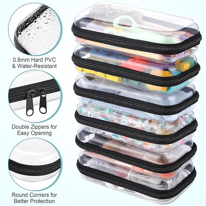 Sanwuta 6 Pcs Clear Hard Zipper Case Plastic Zipper Pouches Transparent Makeup Bag Pencil Case Pouches Toiletry Diaper Bag for Travel Toy Storage Organizer Bins(Black,7.48 x 3.94 x 2 Inch)
