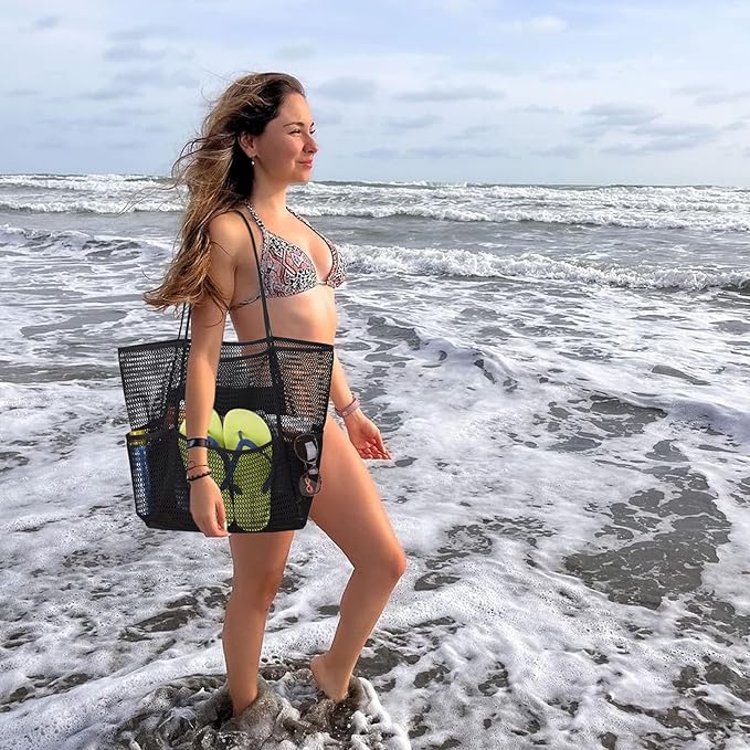 Tainehs Beach Bag - Mesh Tote Bag Beach Vacation Clothes for Women Pool Bag for Travel Pool Family Cruise Essentials 2026