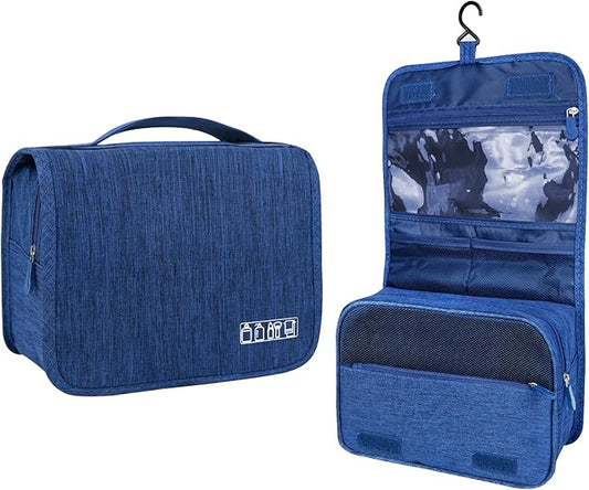 Large Capacity Toiletry Bag Travel Bag with Hanging Hook for Men and Women Waterproof Travel Cosmetic Bag Bathroom Storage Bag for Brushes Set, Full-Sized Shampoo, Toiletries, (Navy Blue)