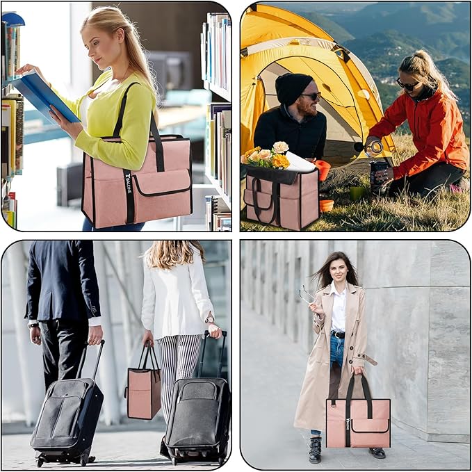 BALEINE Large Utility Tote Bag with Reinforced Bottom, Multi Pockets Foldable Tote Bag for Nurse, Travel, Work