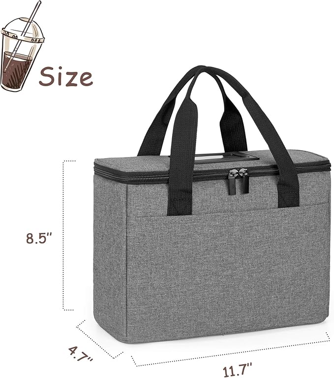 Trunab Reusable 3 Cups Drink Carrier for Delivery with Adjustable Dividers, Insulated Drink Caddy Holder Bag for Take Out, Beverages Carrier Tote with Handle for Outdoors,Patented Design, Grey