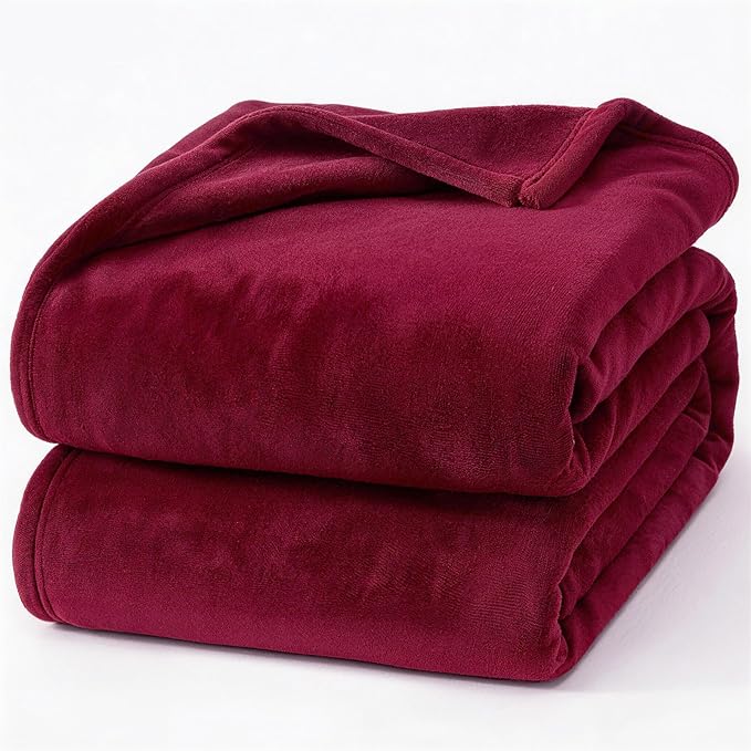 Hansleep Fleece Burgundy Red Full Blanket, Super Soft Flannel Fuzzy Plush Cozy Blanket for All Seasons, Burgundy Red, Full 84x90 Inches