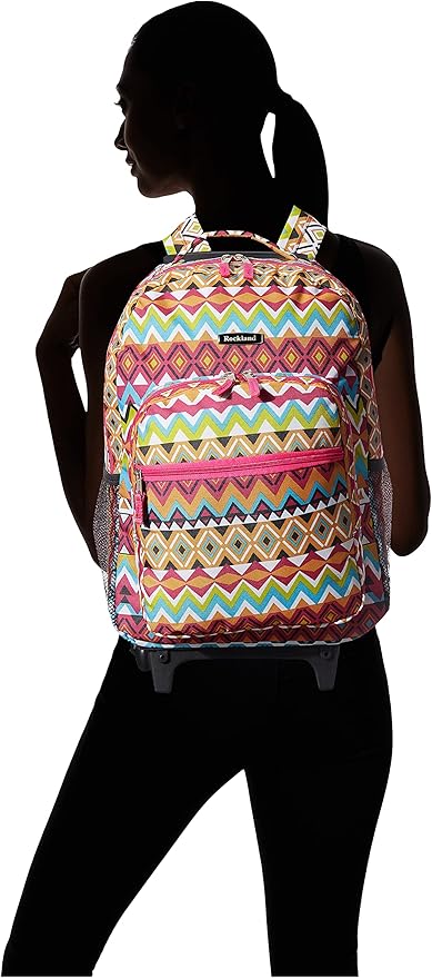 Rockland Double Handle Rolling Backpack, Tribal, 17"