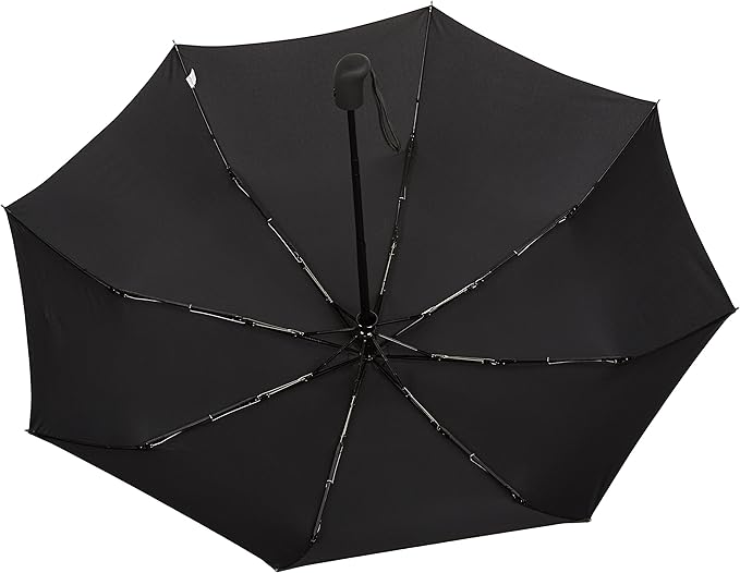 Amazon Basics Round Travel Umbrella for Rain, Compact Umbrella with Auto Open/Close, Strong Alloy Steel Frame, Compact Size for Backpacks/Handbags (11" Long When Closed), One Size, Black