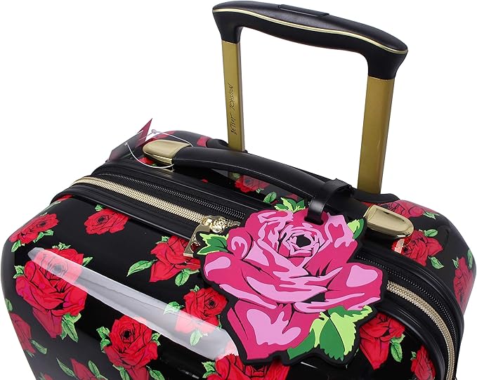 Betsey Johnson Designer 20 Inch Carry On - Expandable (ABS + PC) Hardside Luggage - Lightweight Durable Suitcase With 8-Rolling Spinner Wheels for Women (Covered Roses)