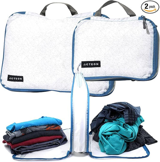 Acteon Compression Packing Cubes - 2 Pack Clean Dirty Separate Zipper - Lightweight Travel Packing Cubes for Luggage - Suitcase Organizer Travel Cubes - Large Small Laundry for Clothes Shoes Makeup