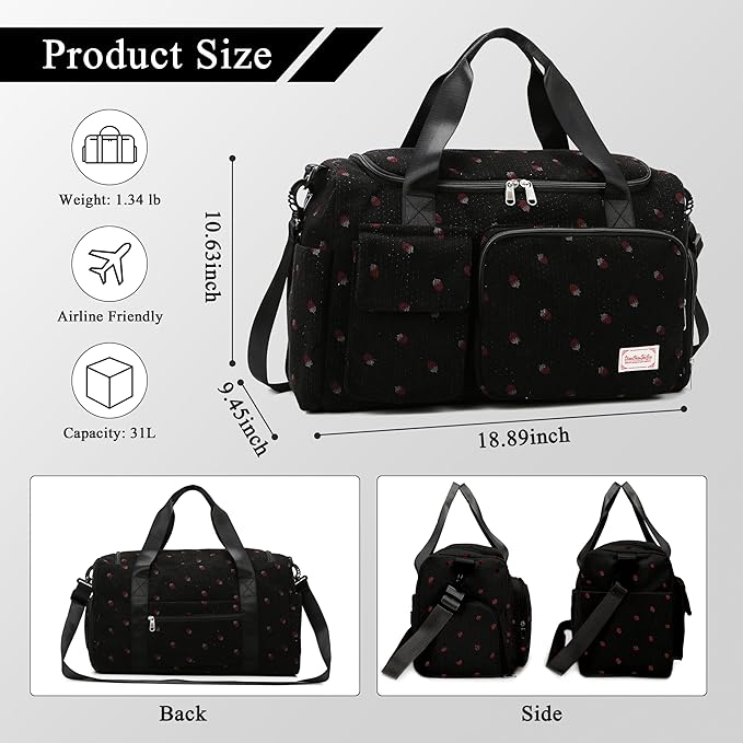 Small Gym Bags for Women, Travel Duffle Bag with Shoes Compartment, 4 in 1 Carry on Weekender Overnight Bag with Dry Wet Separated Pocket, Sport Gym Tote Bag for Yoga, Dance, Swimming, Workout, Ballet